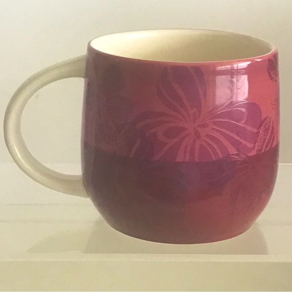 STARBUCKS 2011 Two Tone Dusty Mauve Purple & Hibiscus Ceramic Hand Painted Mug - Picture 4 of 11